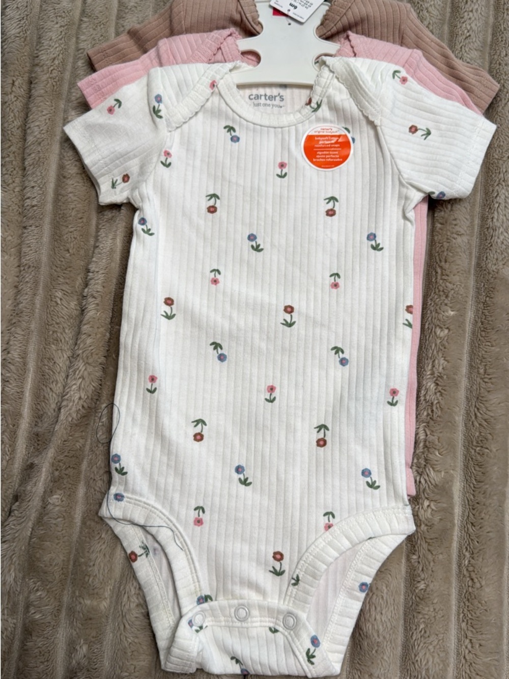 Carter's White Ribbed Floral Short-Sleeve One-Piece Bodysuit 6mo
